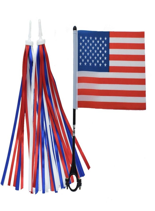 catin Patriotic Bike Streamers and American Flag for Bicycle Handlebar 4th of July Bike Decorations, Red Blue White - Image 1