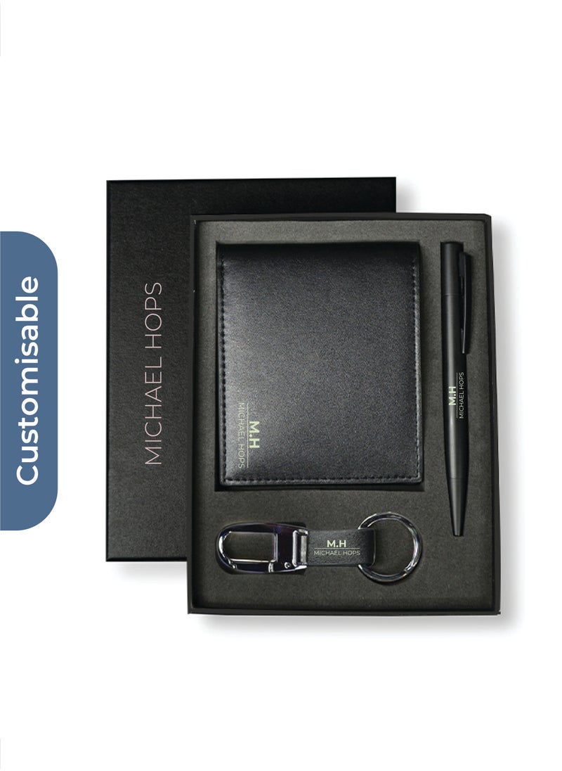 giftology Personalised BIBURY - Set of Men's Wallet, Key Chain and Pen - Black  - Image 1