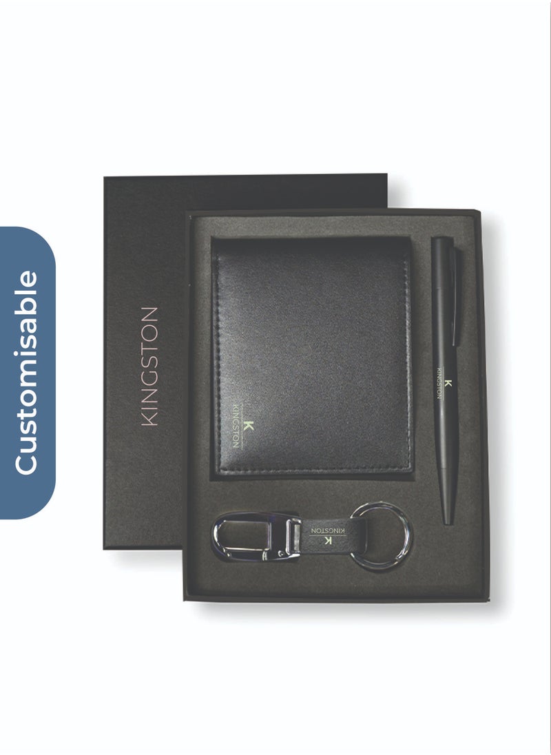 giftology Personalised BIBURY - Set of Men's Wallet, Key Chain and Pen - Black  - Image 3
