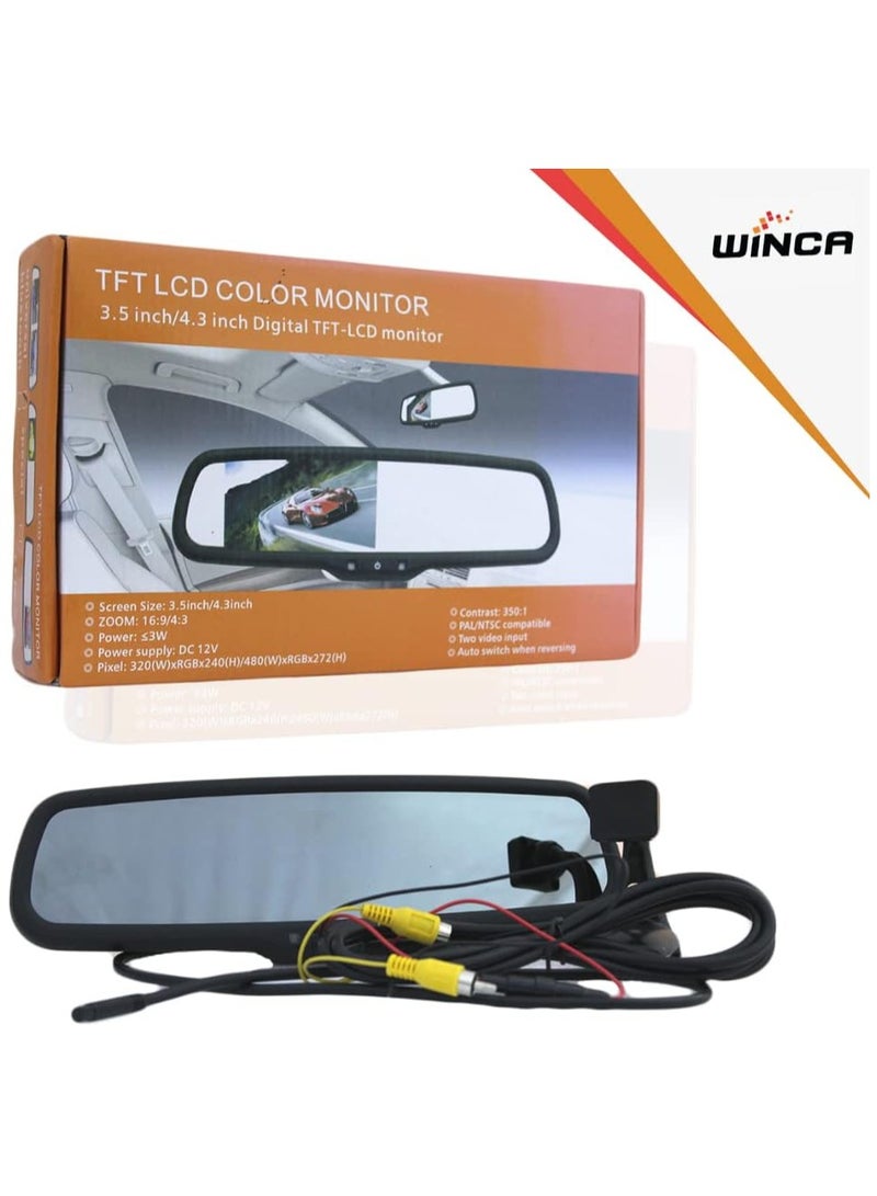 وينكا مرآة الرؤية الخلفية من WINCA، شاشة LCD فائقة السطوع 3.5/4.3 بوصة للكاميرا الاحتياطية مع مسجل فيديو تلقائي 1080 بكسل، عدسة مزدوجة لسيارات كيا وهيونداي - Image 3