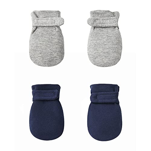 Reyow Newborn Baby No Scratch Mittens Stay On, 100% Cotton Breathable, Adjustable Infant Gloves for Baby Boys Girls Mittens - Image 1
