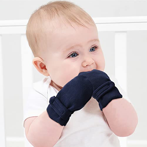 Reyow Newborn Baby No Scratch Mittens Stay On, 100% Cotton Breathable, Adjustable Infant Gloves for Baby Boys Girls Mittens - Image 4