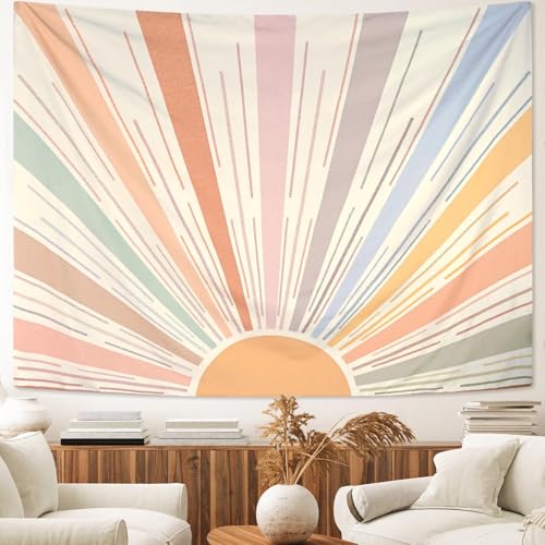 Kanuyee Boho Sun Tapestry Wall Hanging, Retro 70s Abstract Striped Aesthetic Sunrise Vintage Tapestries for Bedroom Living Room 68×90 inch - Image 4