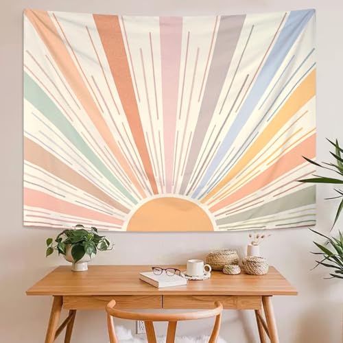 Kanuyee Boho Sun Tapestry Wall Hanging, Retro 70s Abstract Striped Aesthetic Sunrise Vintage Tapestries for Bedroom Living Room 68×90 inch - Image 3