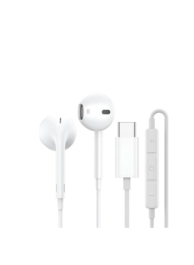 سماعات راس USB C داخل الأذن هاي فاي ستيريو بتقنية لتقليل الضوضاء مع ميكروفون وتحكم في مستوى الصوت متوافقة سامسونج S20 S10 واوي P40 P30 ميت 20 جوجل بكسل 5 4 3 2XL وغيرها سلكي الداخل أبيض