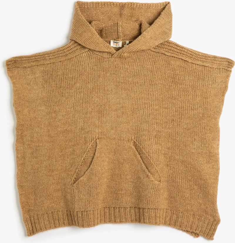 KOTON Knitwear Poncho Oversize Hooded Kangaroo Pocket