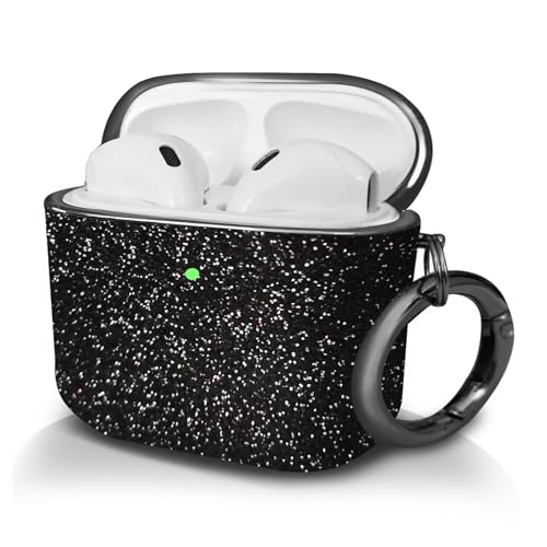 T Teclusive Luxurious Shimmery Glitter Fancy Case Cover Compatible for Airpods 4 with Ring Holder | Shining Diamond Stone Design Case (Black) - Image 1