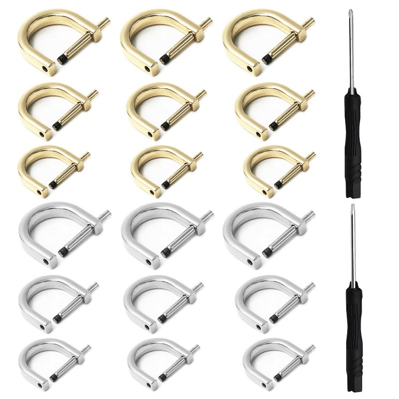 18Pcs DRings Screw in Shackle3 Size Horseshoe U Shape D Ring Screw in Shackle Semicircle D Ring with 2Pcs Screwdriver DIY Leather Strap Craft Purse Replacement