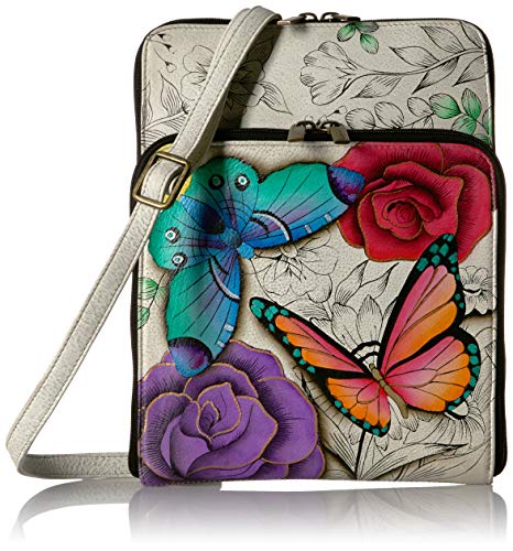 Anna by Anuschka Women's Genuine Leather Tall Zip-Around Cross Body| Hand Painted Original Artwork | Floral Paradise - Image 1