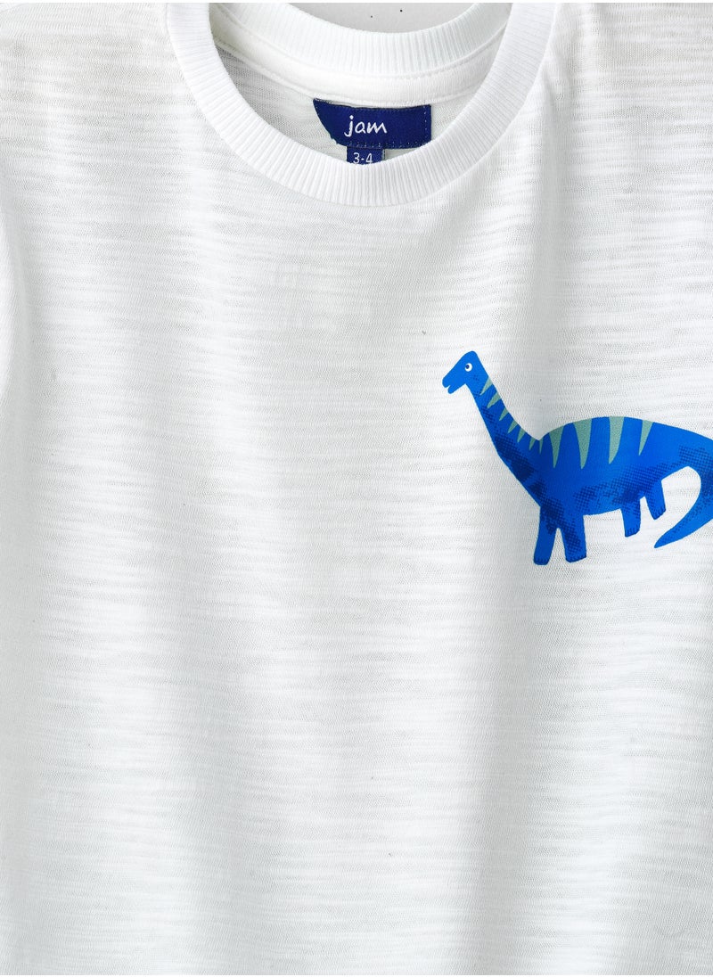 JAM Boys' White Dinosaur Graphic Cotton T-Shirt  - Image 3