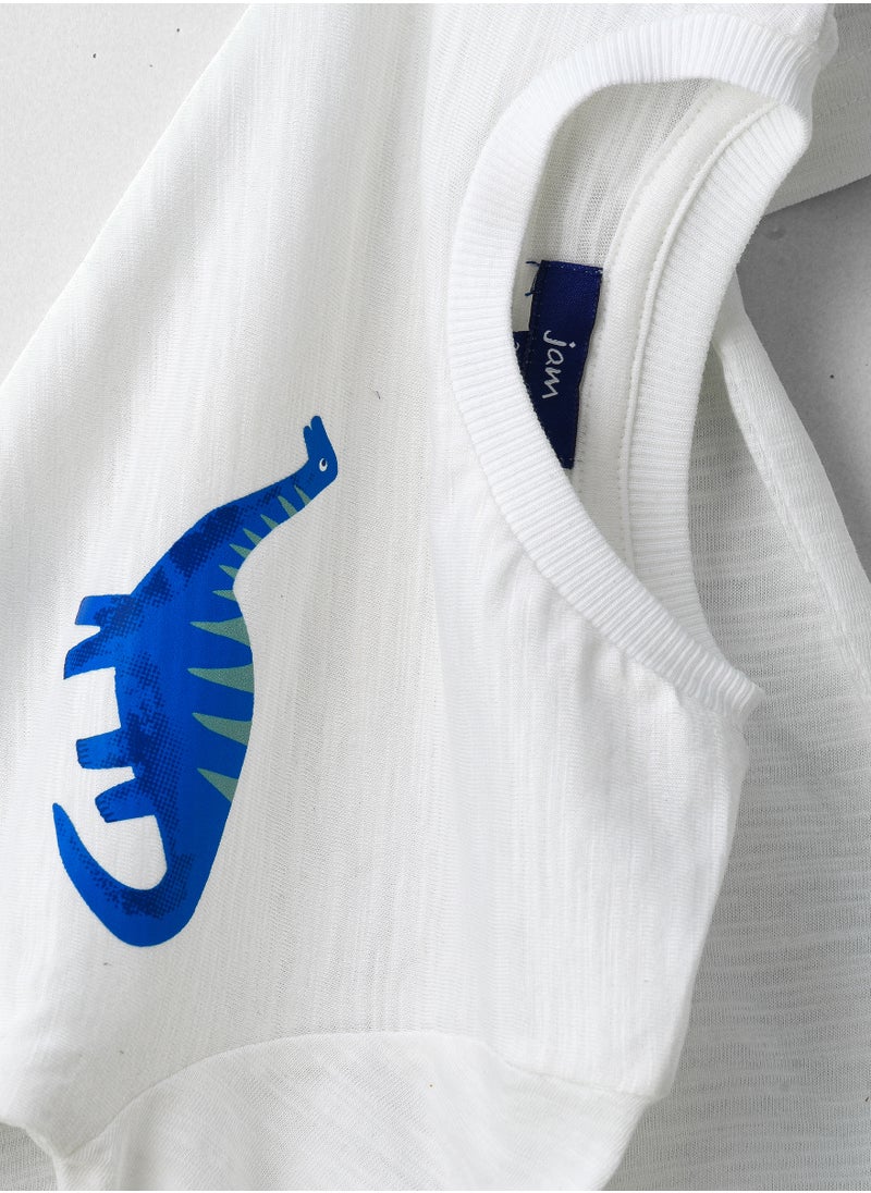 JAM Boys' White Dinosaur Graphic Cotton T-Shirt  - Image 4