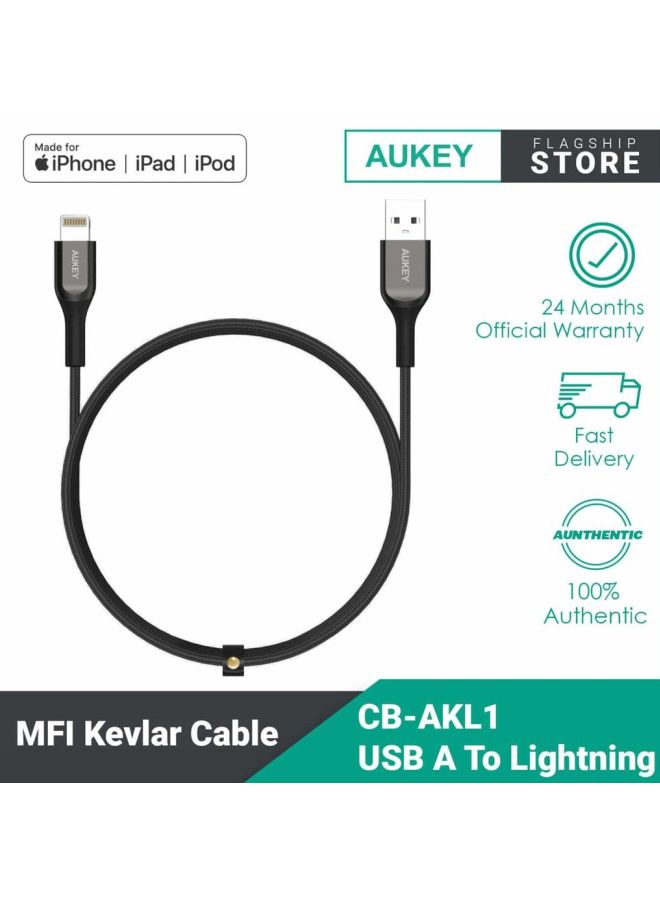 NIBEMINENT MFi USB Sync And Charge Kelvar Cable,CB-AKL1 Black - Image 4