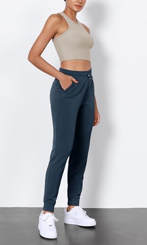 ODODOS Women's Modal Soft Jogger Pants with Pockets Adjustable Shockcord High Waist Sweatpants Casual Lounge Pants, Navy, Large - Image 3