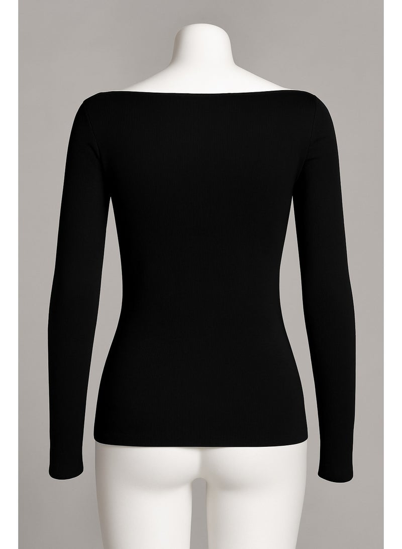 Soft Steps Top Ribbed Long Sleeve Black  – Size L - Image 2