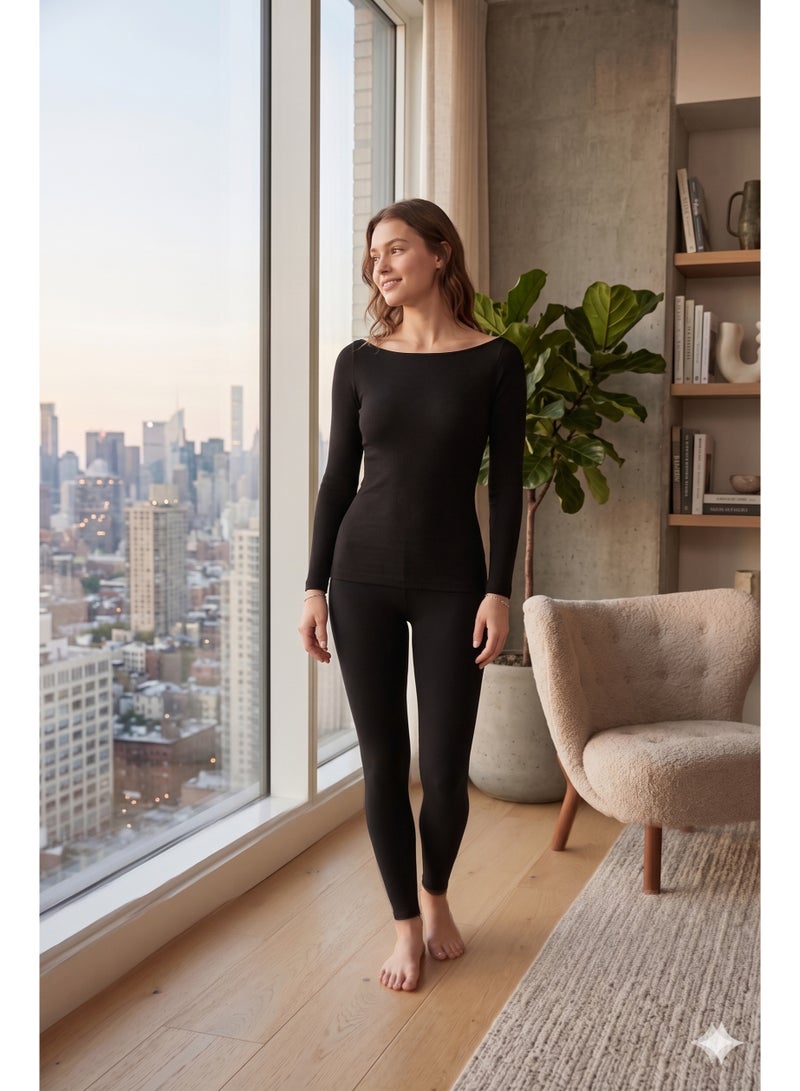 Soft Steps Top Ribbed Long Sleeve Black  – Size L - Image 1