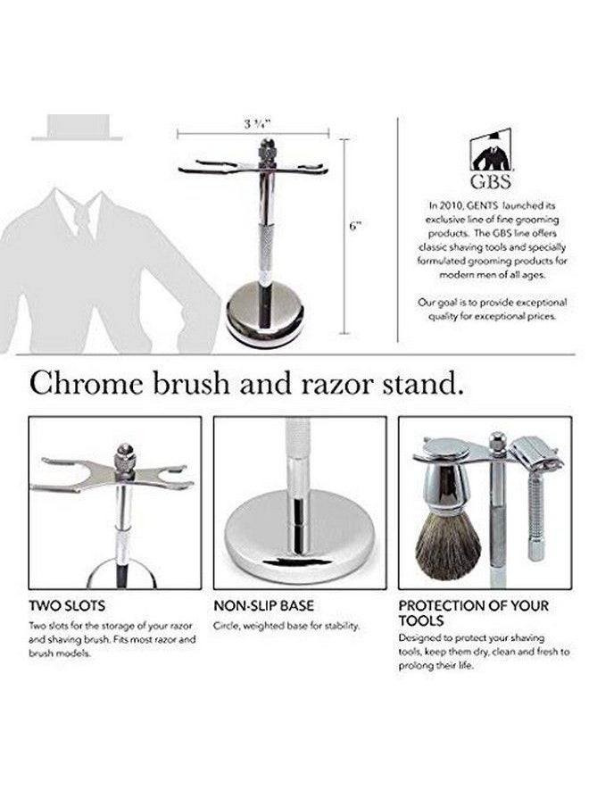 G.B.S - Gbs Chrome Shaving Brush & Razor Stand Ensures Proper Storage Of Your Best Tools Including Badger And Synthetic Brushes And All Razors Safety De And Straight - Image 1