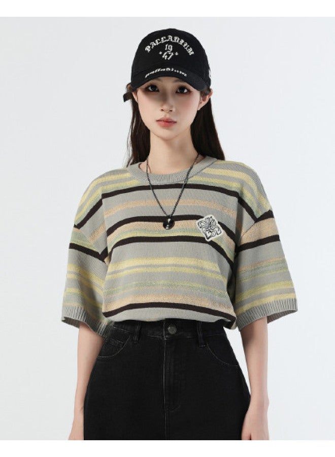 PALLADIUM Size Runs Large Summer Short-Sleeved T-Shirt Round Neck Stripe Men'S And Women'S Short-Sleeved Top - Image 1