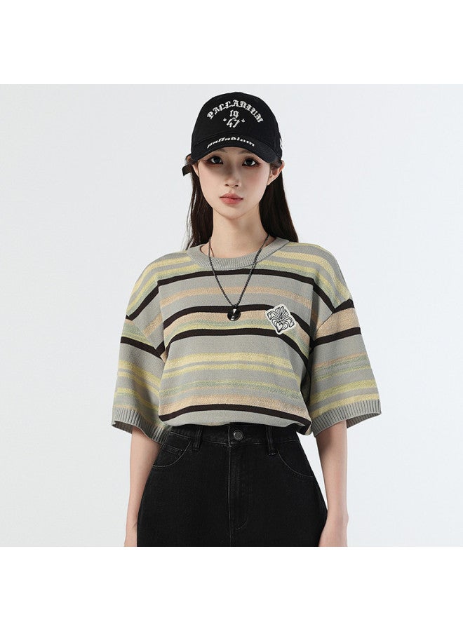 PALLADIUM Size Runs Large Summer Short-Sleeved T-Shirt Round Neck Stripe Men'S And Women'S Short-Sleeved Top - Image 2