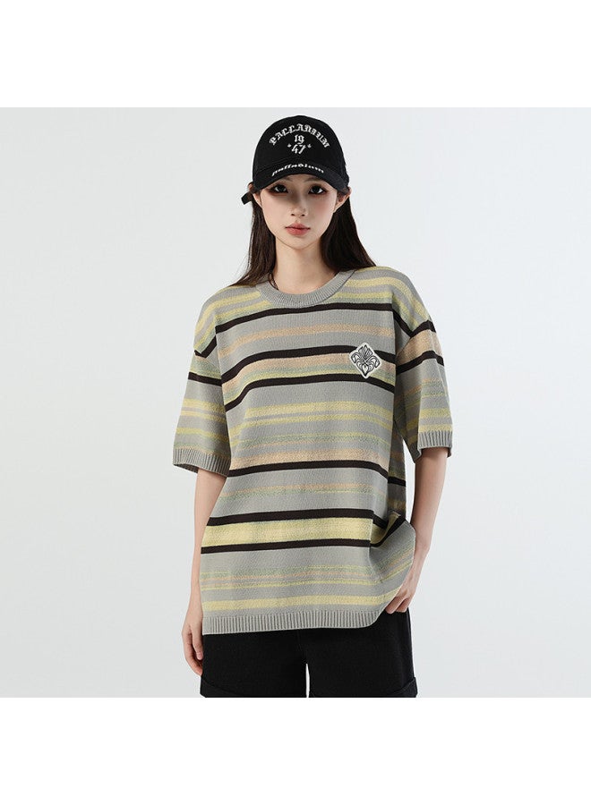 PALLADIUM Size Runs Large Summer Short-Sleeved T-Shirt Round Neck Stripe Men'S And Women'S Short-Sleeved Top - Image 5