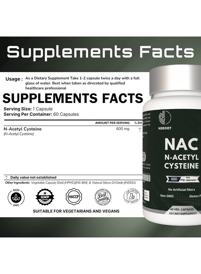 Heroot N-Acetyl L-Cysteine (NAC) 500mg - Pack of 2 (60 Capsules Each) | Vegan Supplement for Wellness Support | No Preservatives or Artificial Fillers | Serving Size: 1 - Image 4