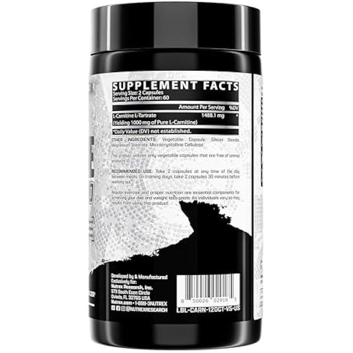 Nutrex Research Lipo-6 L Carnitine 1000mg | Pure L-Carnitine Tartrate Supports Fat Metabolism, Energy, Stimulant Free Weight Management Supplement, Keto Friendly - 120 Capsules - Image 2