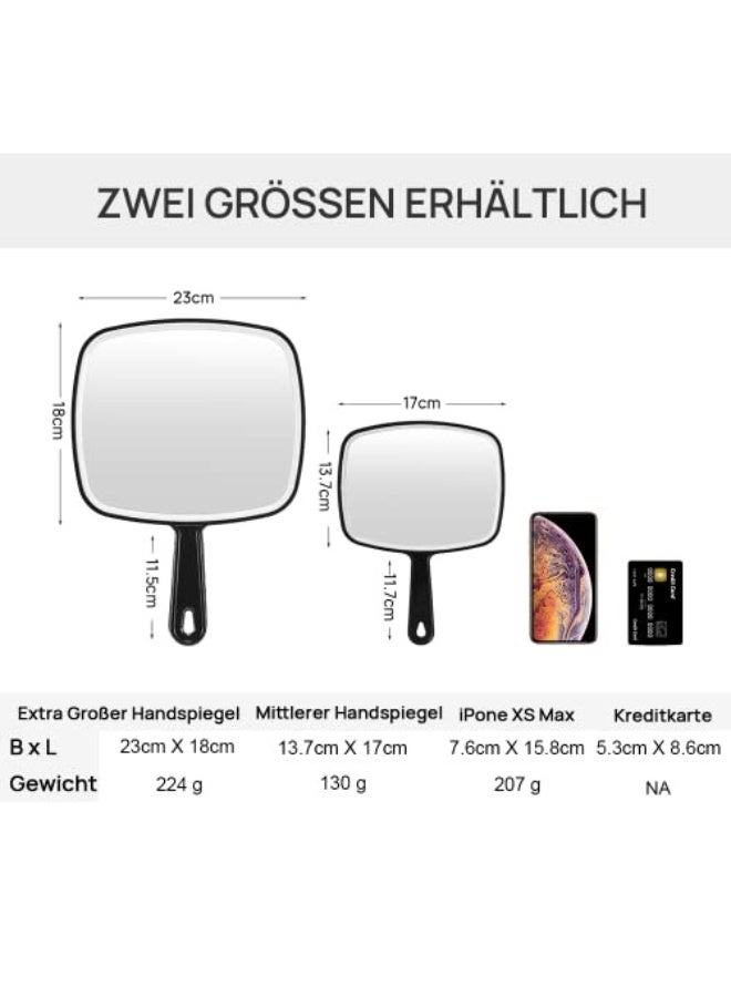 Extra Large Black Hand Held Mirror with Handle Square 23 cm W x 30 cm L  - Image 3