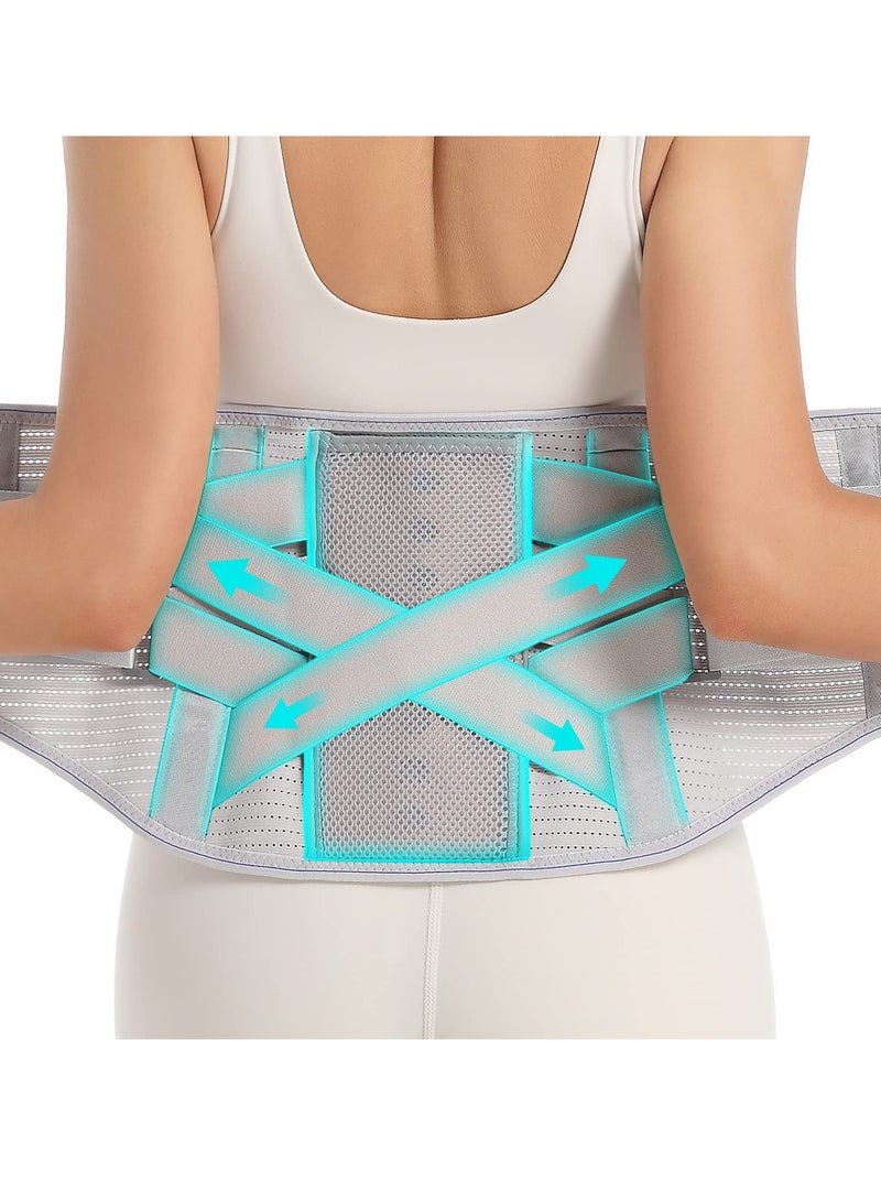 Excefore Back Brace for Lower Back Pain Relief - Adjustable Support Belt for Herniated Disc, Sciatica - Removable Stays - 2 Sets of Support - Breathable Fabric - Perfect Fit for Men and Women (Grey, Large) - Image 1