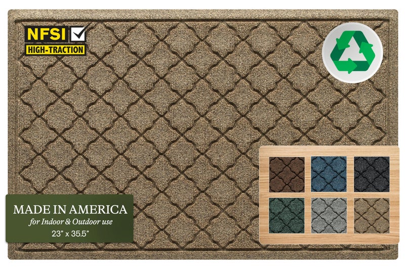 Bungalow Flooring WaterHog Heavy Duty Doorway Mat 2 x 3 Made in USA Durable SkidResistant Entryway Mat WaterTrapping IndoorOutdoor Decorative Floor Covering Cordova Collection KhakiCamel