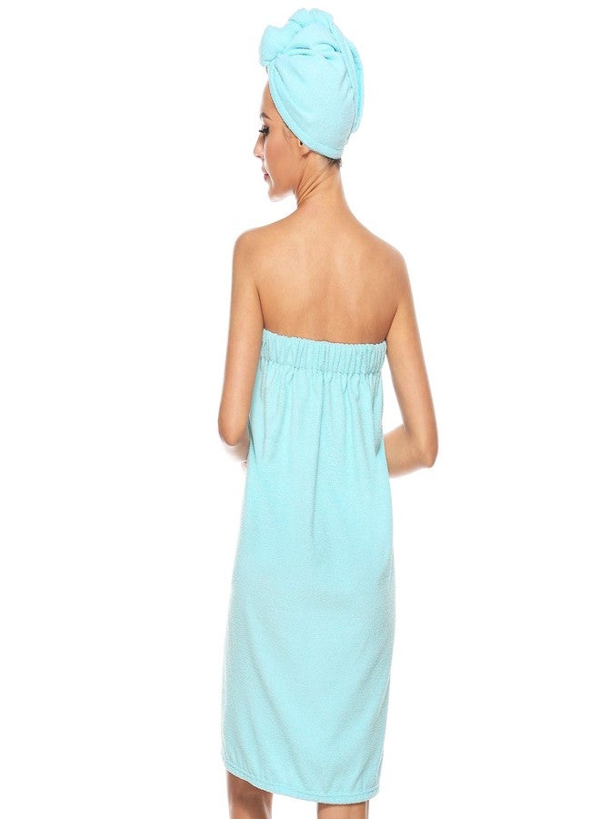 Orrpally Women Shower Wrap Robe Bath Wrap Towel Spa Body Wrap Adjustable Closure Bathrobe Blue S/M - Image 3