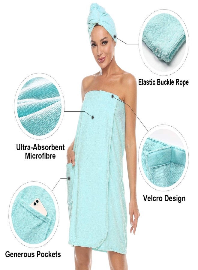 Orrpally Women Shower Wrap Robe Bath Wrap Towel Spa Body Wrap Adjustable Closure Bathrobe Blue S/M - Image 4