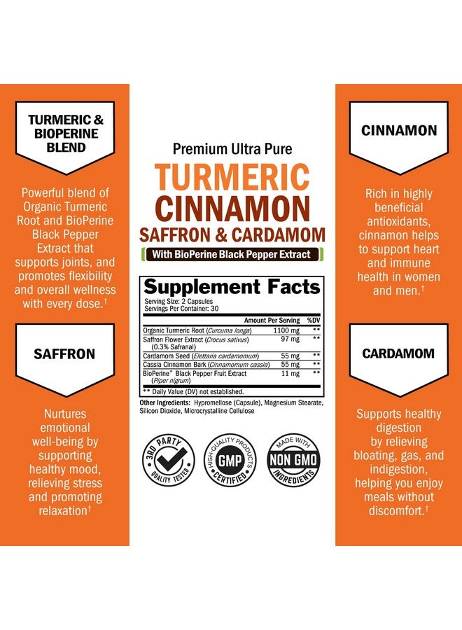 BioSchwartz Turmeric Supplement with Saffron, Cinnamon and Cardamom Plus BioPerine Black Pepper Extract for Optimal Absorption, Natural Tumeric Curcumin Joint Support Supplement for Women and Men, 60 Capsules - Image 2