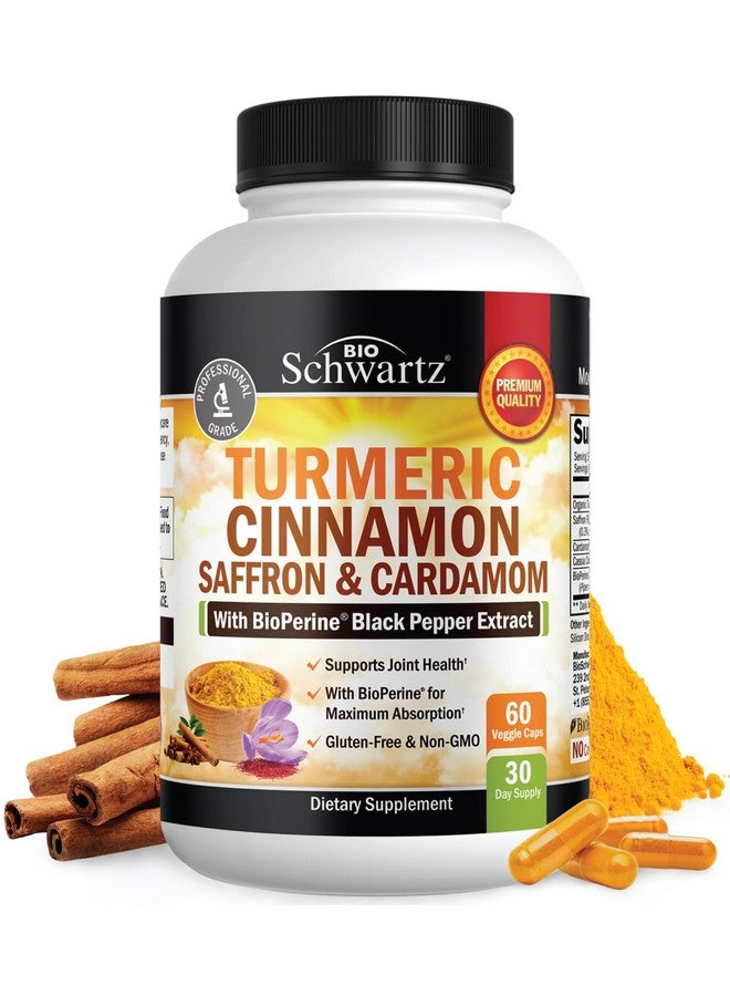 BioSchwartz Turmeric Supplement with Saffron, Cinnamon and Cardamom Plus BioPerine Black Pepper Extract for Optimal Absorption, Natural Tumeric Curcumin Joint Support Supplement for Women and Men, 60 Capsules - Image 1