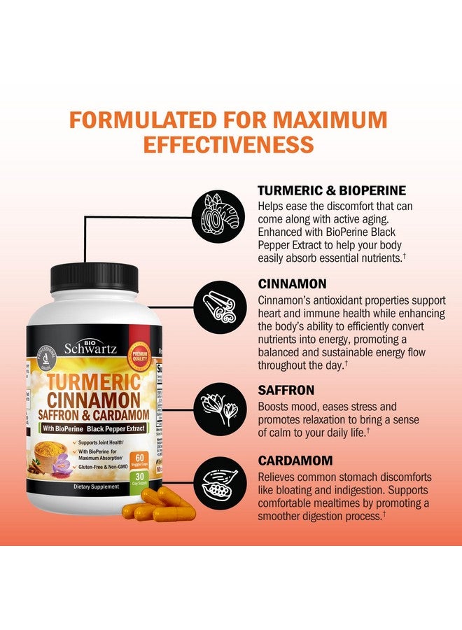 BioSchwartz Turmeric Supplement with Saffron, Cinnamon and Cardamom Plus BioPerine Black Pepper Extract for Optimal Absorption, Natural Tumeric Curcumin Joint Support Supplement for Women and Men, 60 Capsules - Image 4