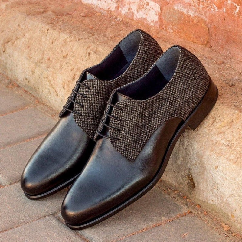 Color matching lace-up men's shoes single shoes foreign trade custom JGB2020N0012027 Black PU + gray suede 38 - Image 1
