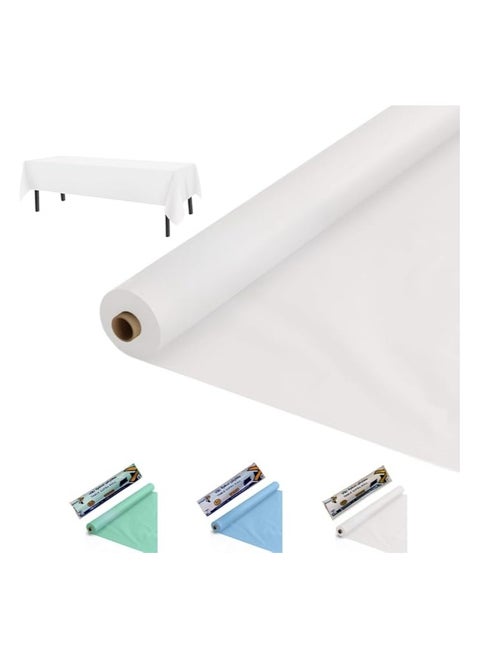 40 Pcs Sufra Roll White Plastic Table Cover Roll 105 * 85 cm Disposable Table Cloth for Picnic, Party, Banquet, Birthdays, Weddings (White 40pcs)