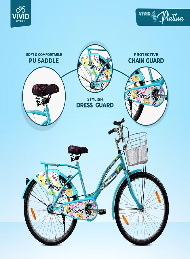 Vivid Platina 26 Inch || Single Speed  || Rigid Suspension & Calliper Brake || For Women || Aqua Blue Color || Frame Size-18 Inch  - Image 4