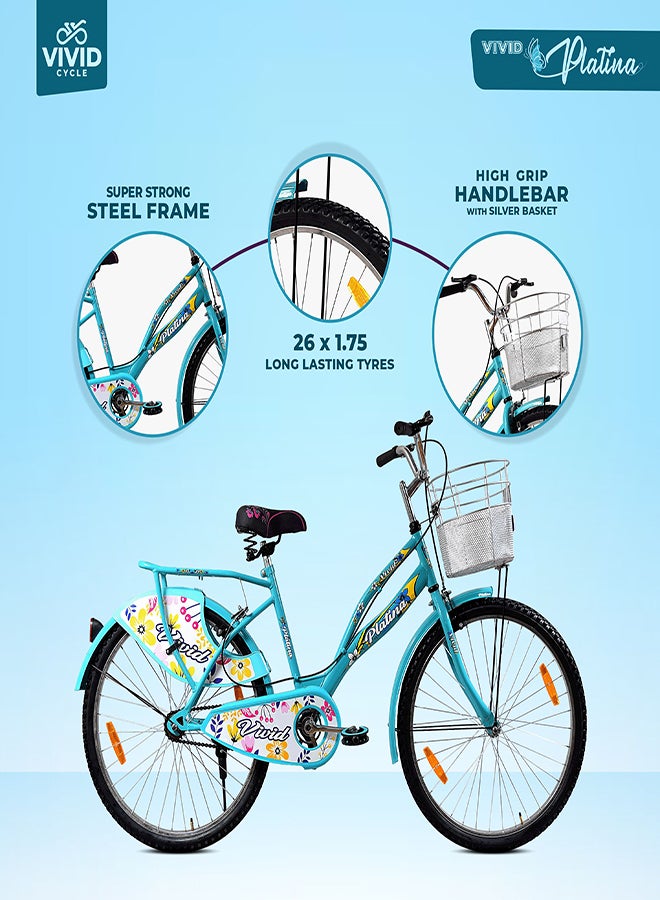 Vivid Platina 26 Inch || Single Speed  || Rigid Suspension & Calliper Brake || For Women || Aqua Blue Color || Frame Size-18 Inch  - Image 3