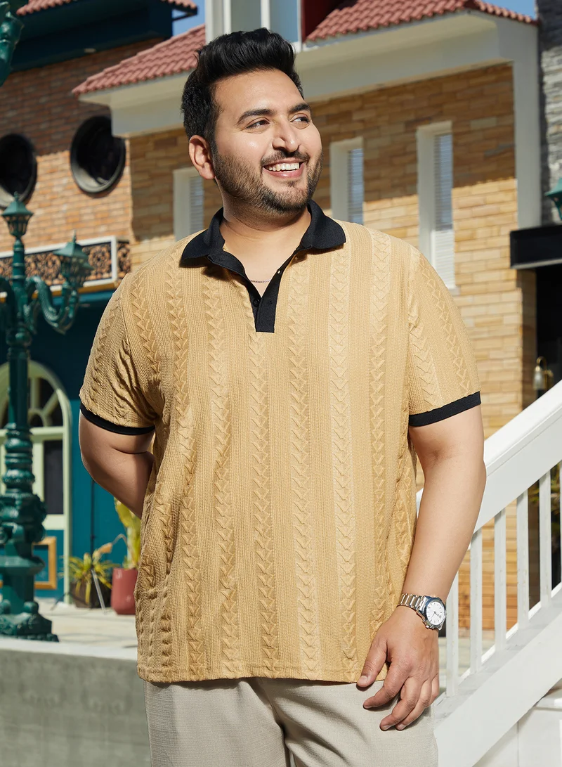 انستافاب بلس تيشيرت بولو رجالي بيج بياقة تكتيلية للارتداء الكاجوال