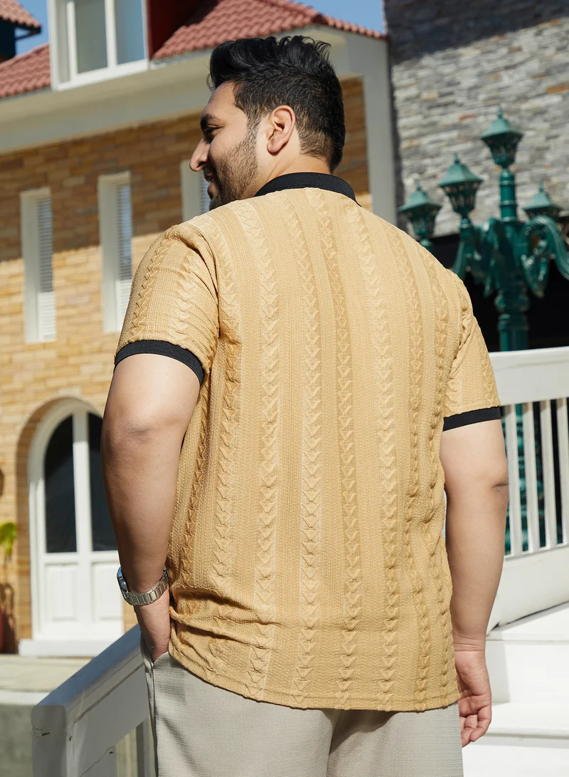 Instafab Plus  Men's Buff Beige & Midnight Black Arc-Tactile Polo T-Shirt for Men | Best Price UAE
