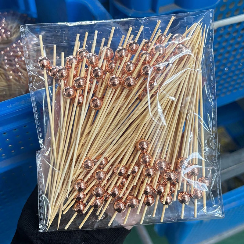 100-Pack Gold Plated Beaded Fruit Picks for Appetizers plating rose gold 