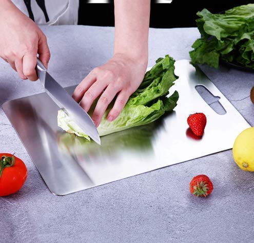MS Milindi Sales Stainless Steel Chopping Cutting Slicing mincing Serving Cut Board for Fruits Vegetables Meat Cheese Pizza breads Knead Dough for Chefs Kitchen Home Antibacterial Surface - Image 3