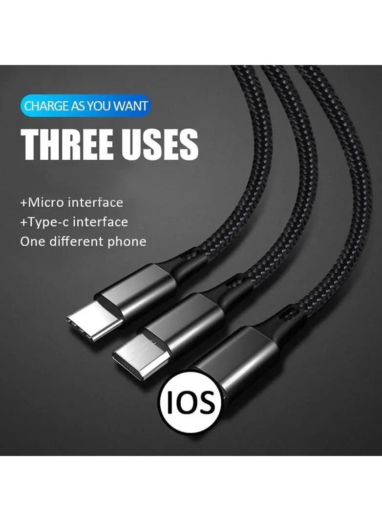 3 Meters USB Charger shielded Cable, 3 In 1 Nylon Braided Cable Fast Charge Data for any Phone, Micro & Type C Cable - Image 5
