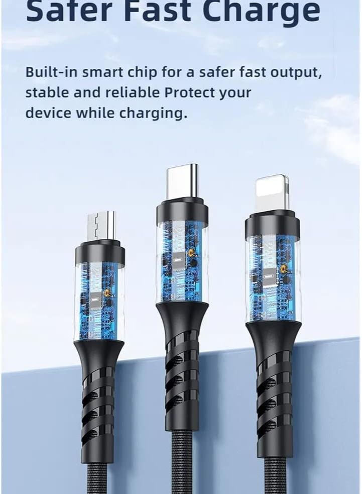 3 Meters USB Charger shielded Cable, 3 In 1 Nylon Braided Cable Fast Charge Data for any Phone, Micro & Type C Cable - Image 4