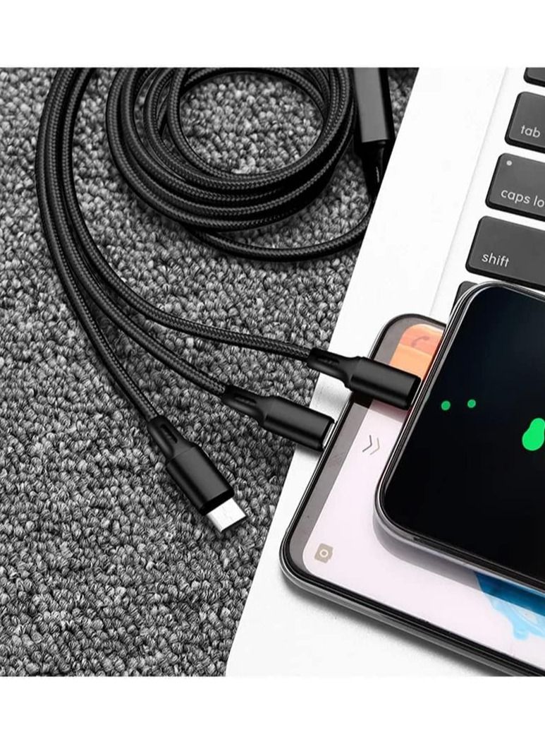3 Meters USB Charger shielded Cable, 3 In 1 Nylon Braided Cable Fast Charge Data for any Phone, Micro & Type C Cable - Image 2