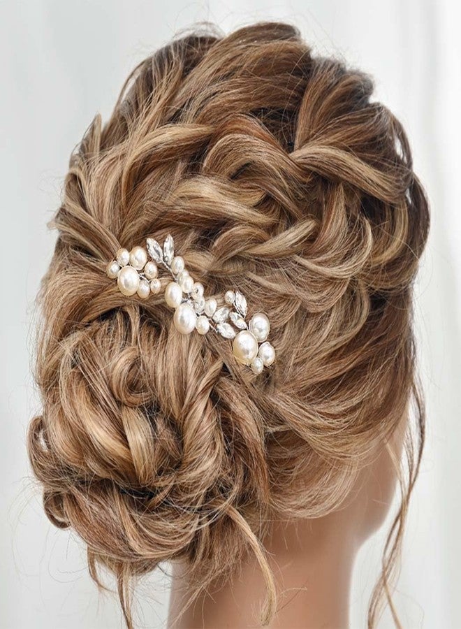 Kilshye Pearl Bride Wedding Hair Pins Rhinestone Bridal Hair Pieces Crystal Prom Hair Accessories for Women and Girls (Pack of 3) (Silver) - Image 3