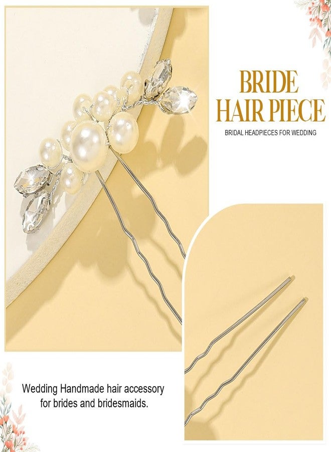 Kilshye Pearl Bride Wedding Hair Pins Rhinestone Bridal Hair Pieces Crystal Prom Hair Accessories for Women and Girls (Pack of 3) (Silver) - Image 4