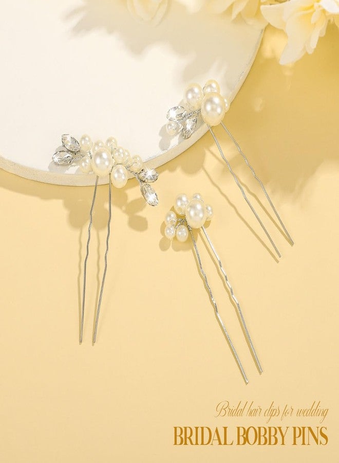 Kilshye Pearl Bride Wedding Hair Pins Rhinestone Bridal Hair Pieces Crystal Prom Hair Accessories for Women and Girls (Pack of 3) (Silver) - Image 2