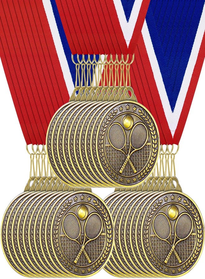 KisSealed 30 Pcs Gold Medals Bulk, 2'' Tennis Medals with Neck Ribbons Tournament Medals Metal for Adults Team Participation Winner Gift Sports Themed Party Favors Award Prize - Image 1