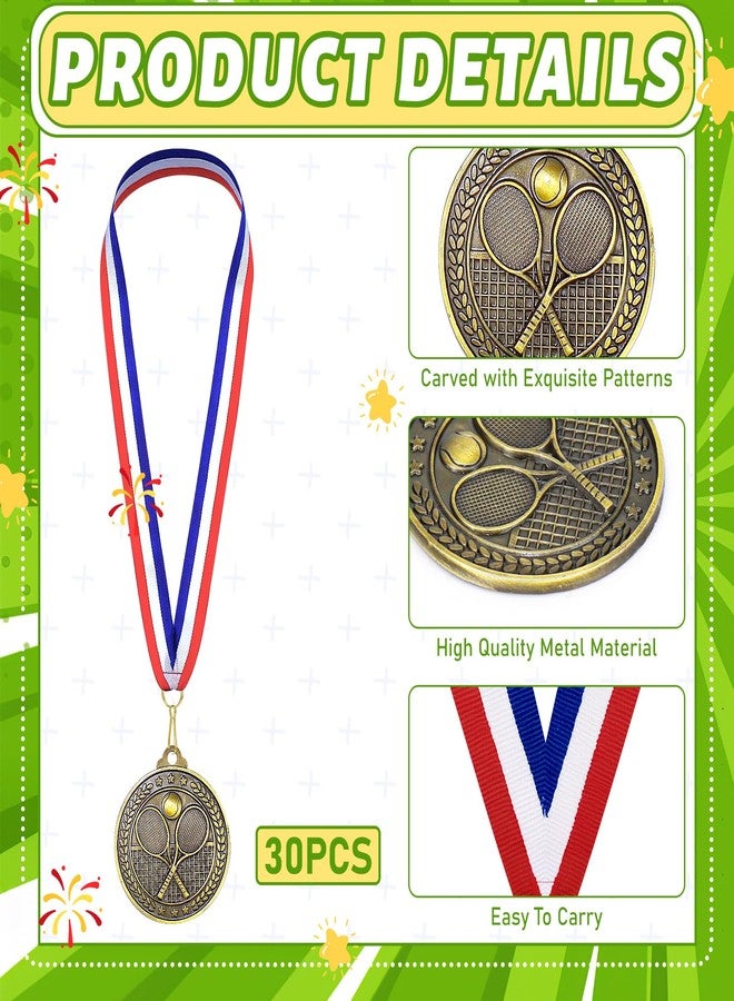 KisSealed 30 Pcs Gold Medals Bulk, 2'' Tennis Medals with Neck Ribbons Tournament Medals Metal for Adults Team Participation Winner Gift Sports Themed Party Favors Award Prize - Image 3