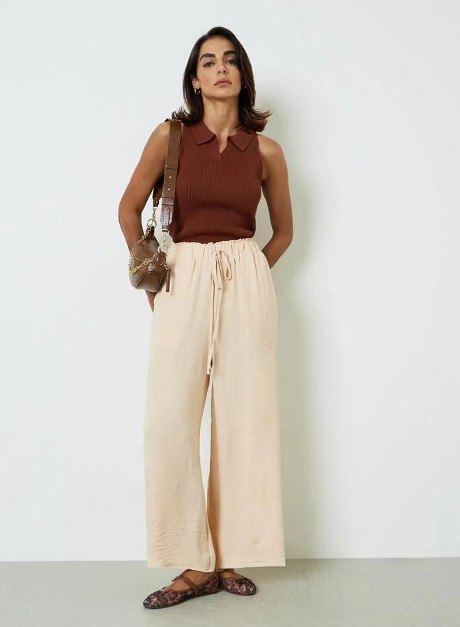 Take Two Monochrome Wide-Leg Drawstring Trousers